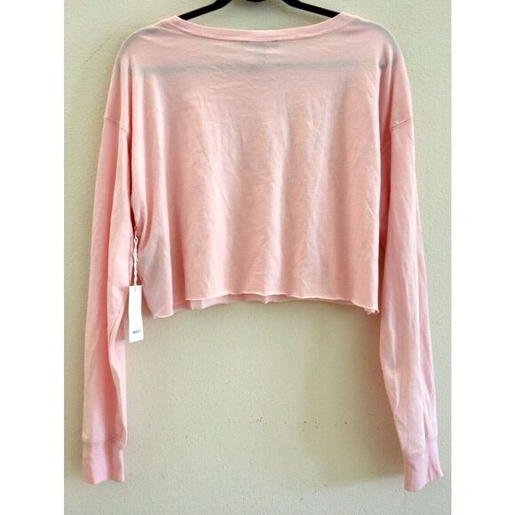 Forever 21 Women's Sz Medium Pink Cropped Long Sleeve Knit Top - Picture 2 of 8